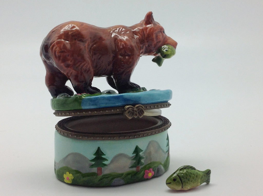 Bear With Salmon Jewelry Boxes - Animal, Collectibles, Figurines, General Gift, Hinge Boxes, Hinge Boxes-Western, Home & Garden, Jewelry Holders, Kids, Toys, Western - 2