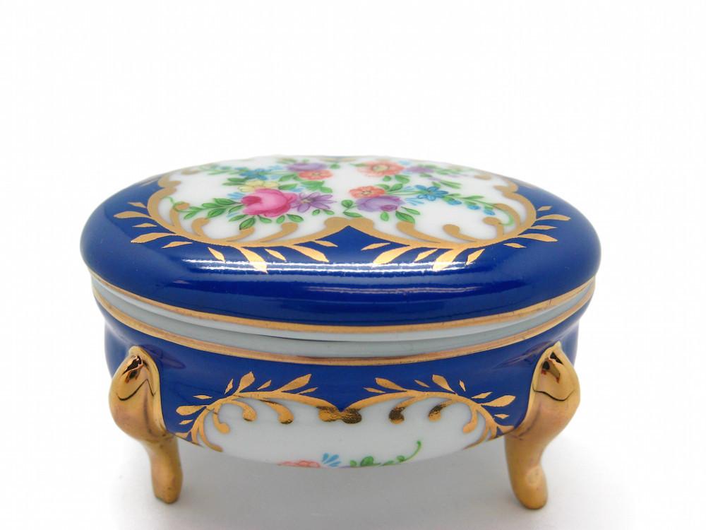 Victorian Antique Oval Jewelry Box Royal Blue - Ceramics-Victorian Boxes, Collectibles, Decorations, General Gift, Home & Garden, Jewelry Holders, Toys, Victorian
