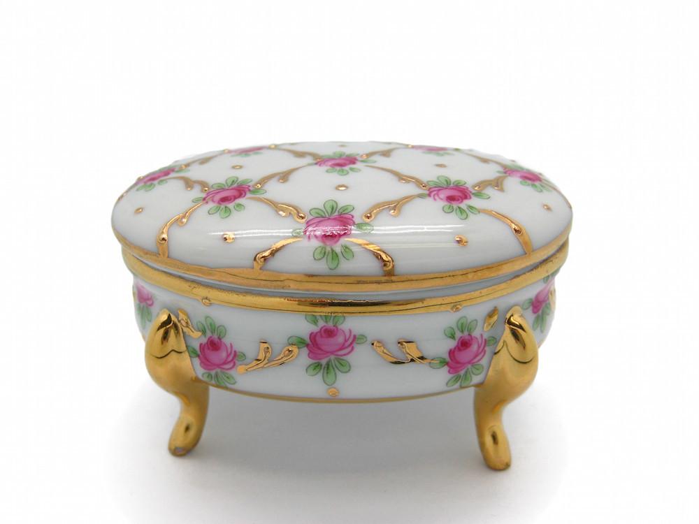 Victorian Antique Oval Jewelry Box Desert Rose - Ceramics-Victorian Boxes, Collectibles, Decorations, General Gift, Home & Garden, Jewelry Holders, Toys, Victorian