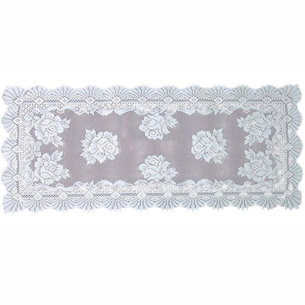 ALPINE ROSE WHITE TABLE RUNNER AND TABLECLOTH