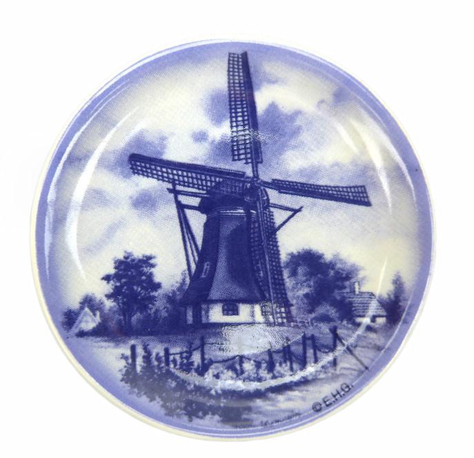 Windmill Ceramic Plate Refrigerator Magnet - Collectibles, Delft Blue, Dutch, Home & Garden, Kitchen Magnets, Magnets-Delft, Magnets-Dutch, Magnets-Refrigerator, PS-Party Favors, Top-DTCH-B, Windmills