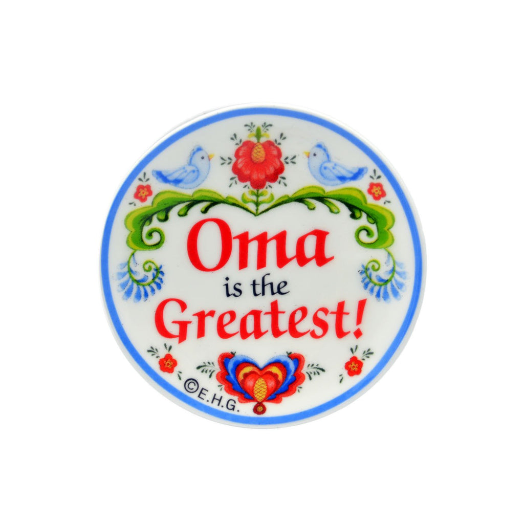  inchesOma is the Greatest inches Love Birds Magnet Plate German Gift - CT-100, CT-102, CT-210, CT-220, Magnet Plate, Magnets-Refrigerator, New Products, NP Upload, Oma, Rosemaling, SY:, SY: Oma Greatest, SY: Oma is the Greatest, Under $10, Yr-2016