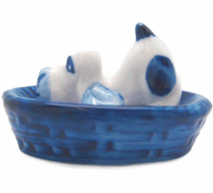 Delft Blue Ceramic Dog Basket - Animal, Collectibles, Delft Blue, Dutch, Figurines, General Gift, Home & Garden, Miniatures, Miniatures-Dutch, PS-Party Favors
