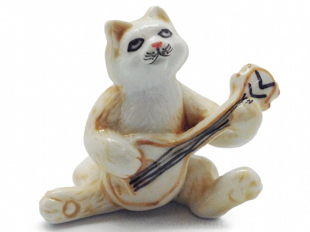 Miniature Musical  Cat With Banjo - Animal, Blue, Collectibles, Color, Decorations, Delft Blue, Dutch, Figurines, General Gift, Home & Garden, Miniatures, PS-Party Favors