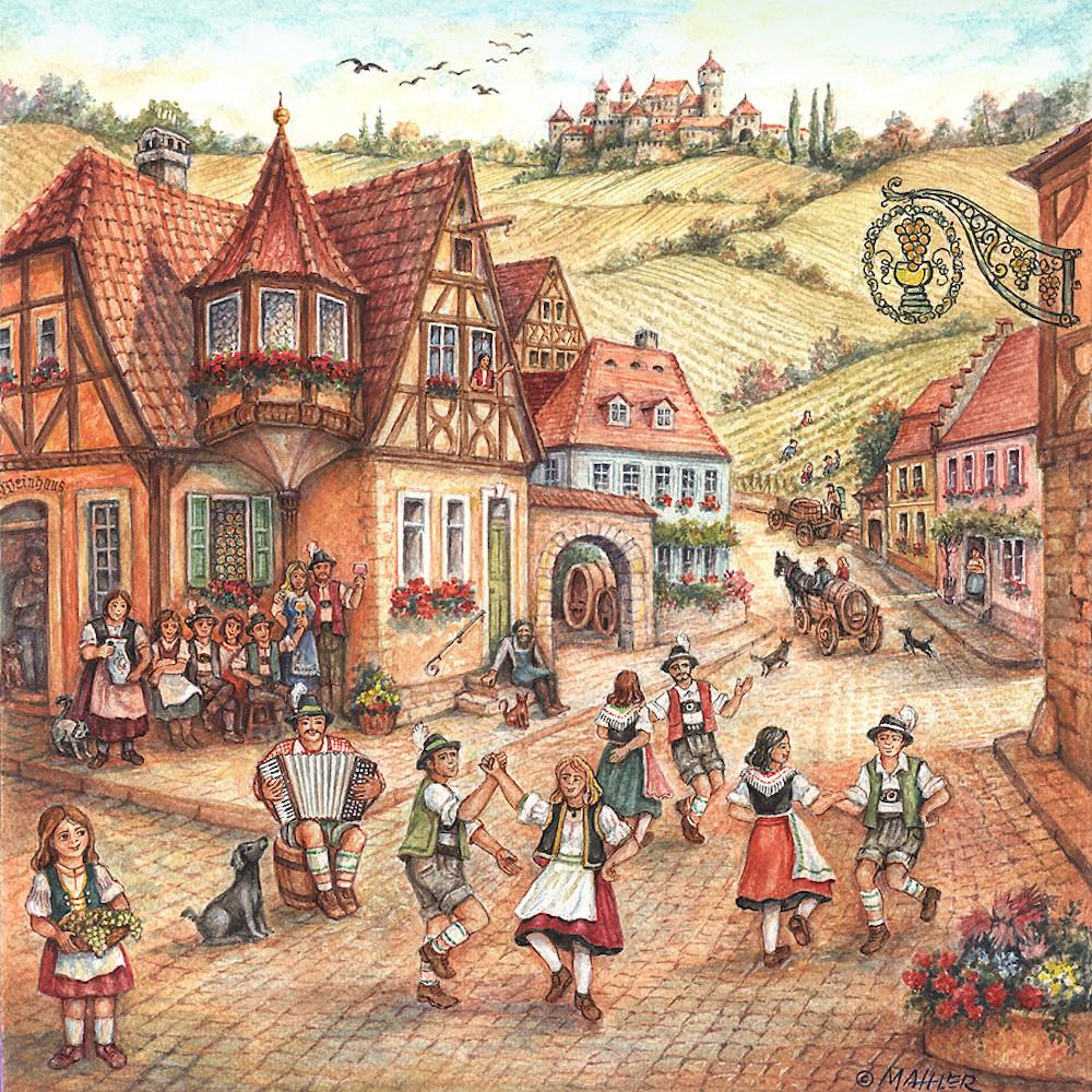 Village Dancers Scene German Gift Magnet Tile - Collectibles, CT-220, CT-520, German, Germany, Home & Garden, Joseph Mahler, Kitchen Magnets, Magnet Tiles, Magnet Tiles-Scenic, Magnets-Refrigerator, PS-Party Favors, PS-Party Favors German
