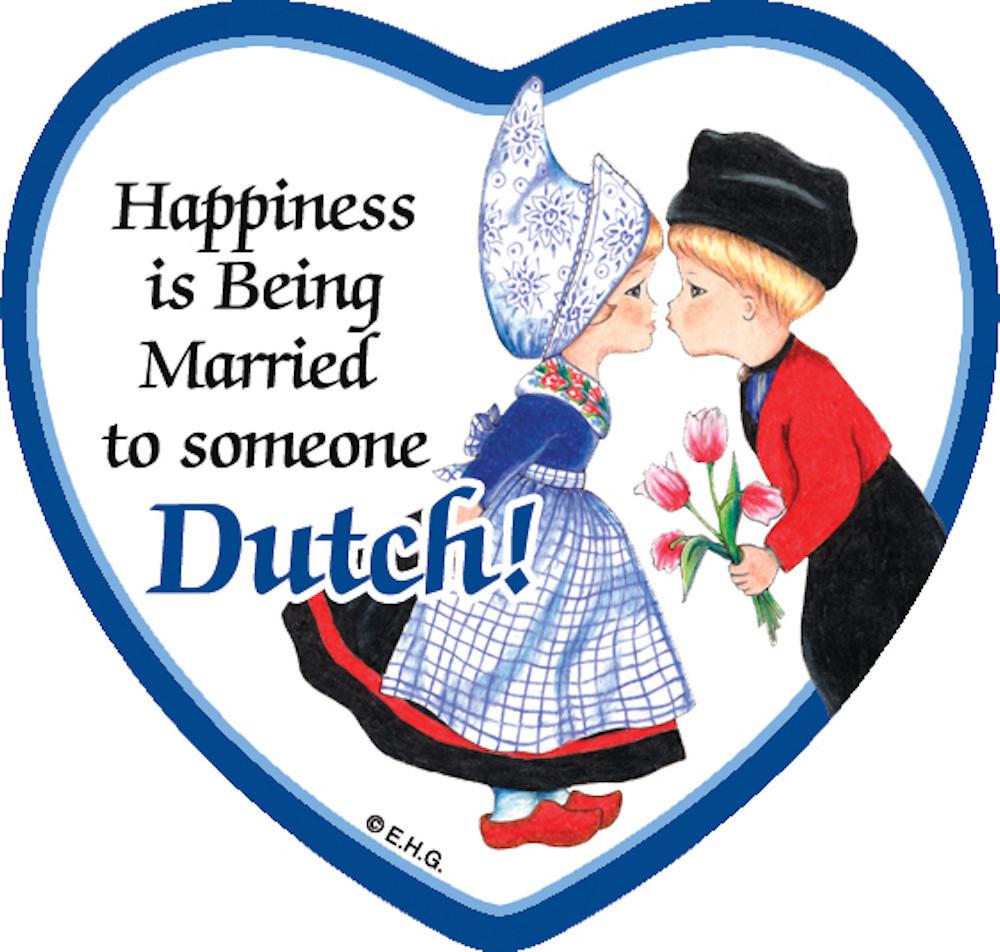 Refrigerator Tile Married To Dutch - Collectibles, CT-210, Dutch, Heart, Home & Garden, Kissing Couple, Kitchen Decorations, Kitchen Magnets, Magnet Tiles, Magnet Tiles-Dutch, Magnet Tiles-Heart, Magnets-Dutch, Magnets-Refrigerator, PS-Party Favors, SY: Happiness Married to Dutch, Top-DTCH-B