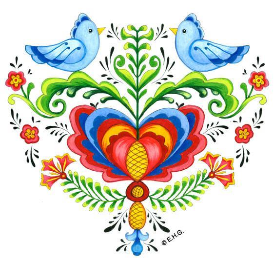 Tile Magnet Lovebirds & Rosemaling - Animal, Below $10, Collectibles, Home & Garden, Kitchen Magnets, Magnet Tiles, Magnet Tiles-Heart, Magnet Tiles-Swedish, Magnets-Refrigerator, PS-Party Favors, Rosemaling, Scandinavian, swedish, Top-SWED-A