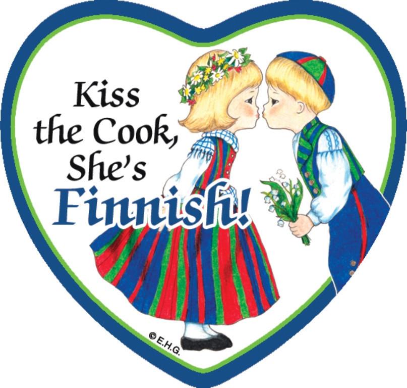 Magnetic Heart Tile: Kiss Finnish Cook - CT-215, Finnish, Magnet Tiles-Heart, Magnets-Refrigerator, New Products, NP Upload, Top-FINN-A, Under $10, Yr-2015