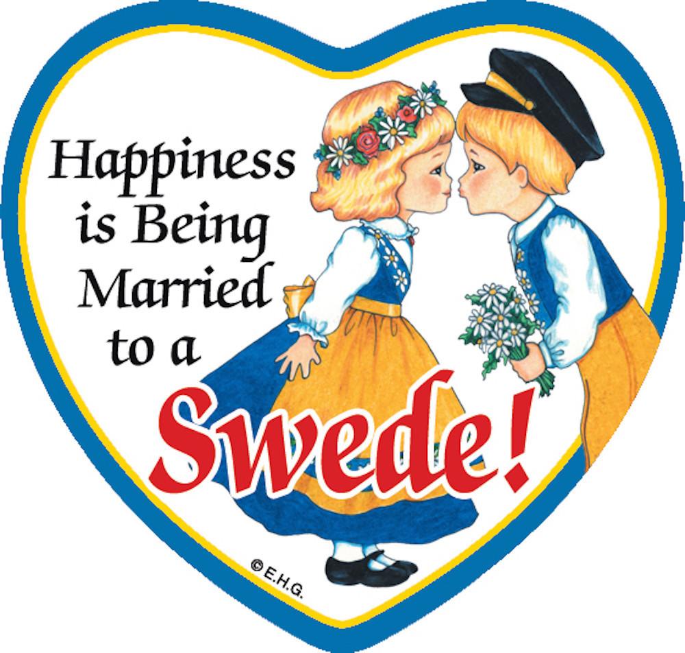Magnetic Tile Married to Swede - Below $10, Collectibles, Heart, Home & Garden, Kissing Couple, Kitchen Magnets, Magnet Tiles, Magnet Tiles-Heart, Magnet Tiles-Swedish, Magnets-Refrigerator, PS-Party Favors, Scandinavian, Swedish, SY: Happiness Married to Swede, Top-SWED-B