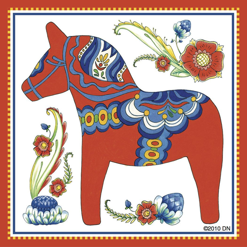 Dala Horse Decorative Kitchen Magnet Tile Red - Below $10, Collectibles, CT-150, Dala Horse, Dala Horse Red, Home & Garden, Kitchen Magnets, Magnet Tiles, Magnet Tiles-Scenic, Magnets-Refrigerator, PS-Party Favors, PS-Party Favors Dala, PS-Party Favors Swedish, Scandinavian, swedish, Top-SWED-B