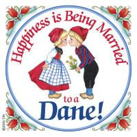 Danish Shop Magnet Tile Happiness Married To Dane - Below $10, Collectibles, CT-205, Danish, Home & Garden, Kissing Couple, Kitchen Magnets, Magnet Tiles, Magnet Tiles-Danish, Magnets-Refrigerator, PS-Party Favors, SY: Happiness Married to Danish, Top-DNMK-A