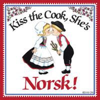 Norwegian Gift Magnet Tile Kiss Norsk Cook - Below $10, Collectibles, CT-240, Home & Garden, Kissing Couple, Kitchen Magnets, Magnet Tiles, Magnet Tiles-Norwegian, Magnets-Refrigerator, Norwegian, PS-Party Favors, SY: Kiss Cook-Norwegian, Wife