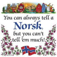 Norwegian Gift Magnet Tile Tell A Norsk - Below $10, Collectibles, CT-240, Home & Garden, Kitchen Magnets, Magnet Tiles, Magnet Tiles-Norwegian, Magnets-Refrigerator, Norwegian, PS-Party Favors, SY: Tell a Norwegian, Top-NRWY-B