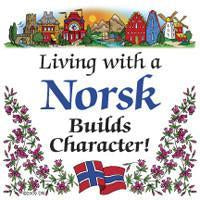 Norwegian Gift Magnet Tile Living With A Norsk - Below $10, Collectibles, CT-240, Home & Garden, Kitchen Magnets, Magnet Tiles, Magnet Tiles-Norwegian, Magnets-Refrigerator, Norwegian, PS-Party Favors, SY: Living with a Norsk, Top-NRWY-B