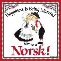 Norwegian Gift Magnet Tile Happiness Married To Norsk - Below $10, Collectibles, CT-240, Home & Garden, Kissing Couple, Kitchen Magnets, Magnet Tiles, Magnet Tiles-Norwegian, Magnets-Refrigerator, Norwegian, PS-Party Favors, SY: Happiness Married to Norwegian, Top-NRWY-B