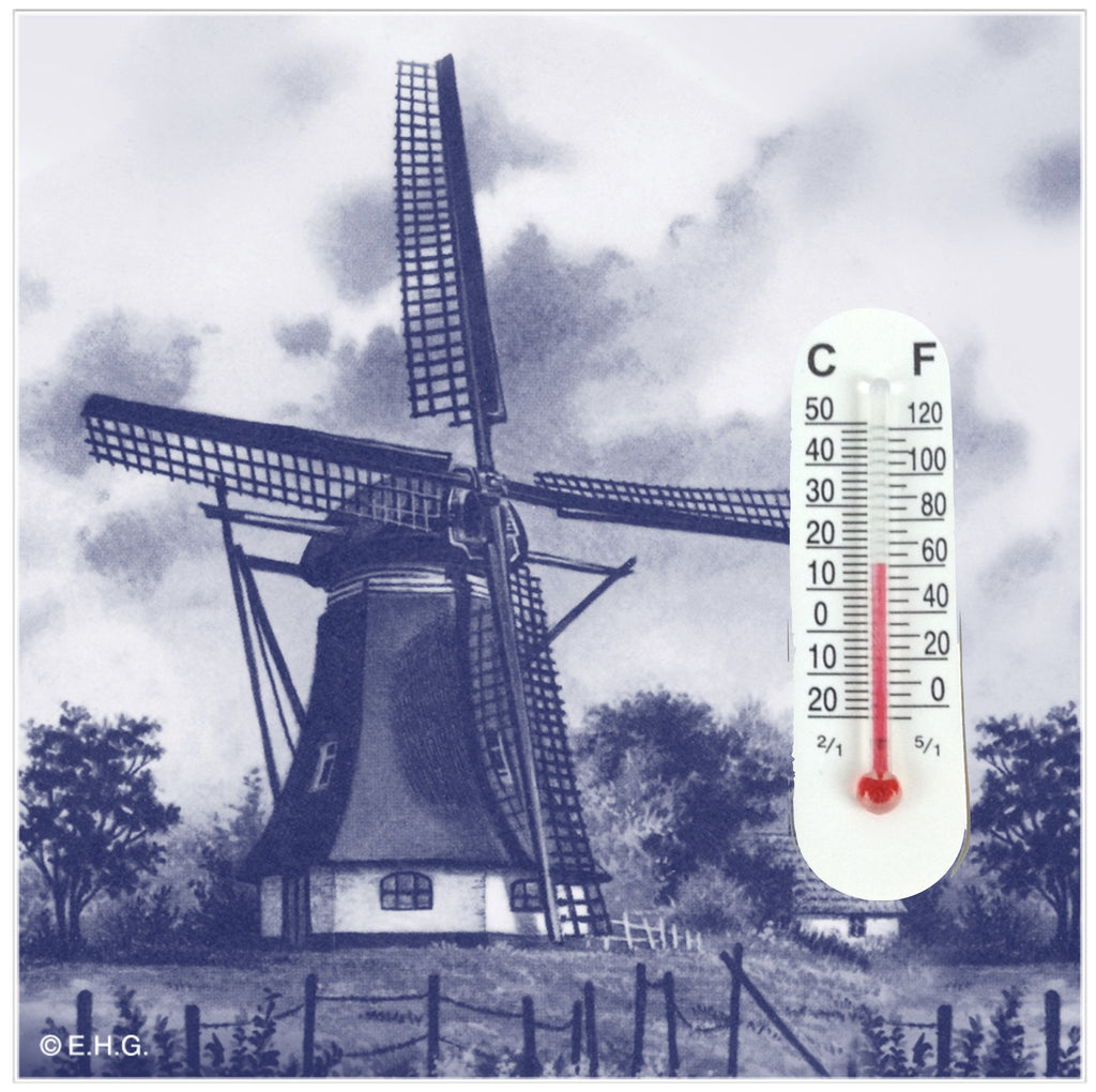 Thermometer Tile Magnet Windmill - Collectibles, CT-210, Dutch, Home & Garden, Kitchen Decorations, Kitchen Magnets, Magnet Tiles, Magnet Tiles-Scenic, Magnets-Dutch, Magnets-Refrigerator, PS-Party Favors, PS-Party Favors Dutch, Top-DTCH-A, Windmills