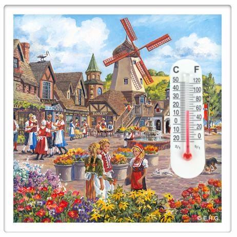 Windmill Scene Thermometer Magnet Kitchen Tile - CT-210, Dutch, Magnets-Refrigerator, New Products, NP Upload, PS-Party Favors Dutch, Thermometer, Under $10, Yr-2016