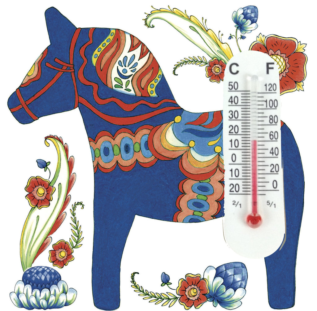 Blue Dala Horse Thermometer Tile Magnet - Below $10, Collectibles, CT-150, Dala Horse, Dala Horse Blue, Dala Horse-Magnets, Decorations, Home & Garden, Kitchen Magnets, Magnet Tiles, Magnets-Refrigerator, PS-Party Favors, PS-Party Favors Dala, PS-Party Favors Swedish, swedish, Thermometer, Top-SWED-B