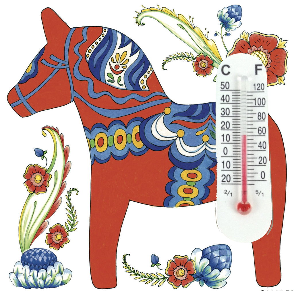Red Dalarna Horse Thermometer Tile Magnet - Below $10, Collectibles, CT-150, Dala Horse, Dala Horse Red, Dala Horse-Magnets, Decorations, Home & Garden, Kitchen Magnets, Magnet Tiles, Magnets-Refrigerator, PS-Party Favors, swedish, Thermometer, Top-SWED-B