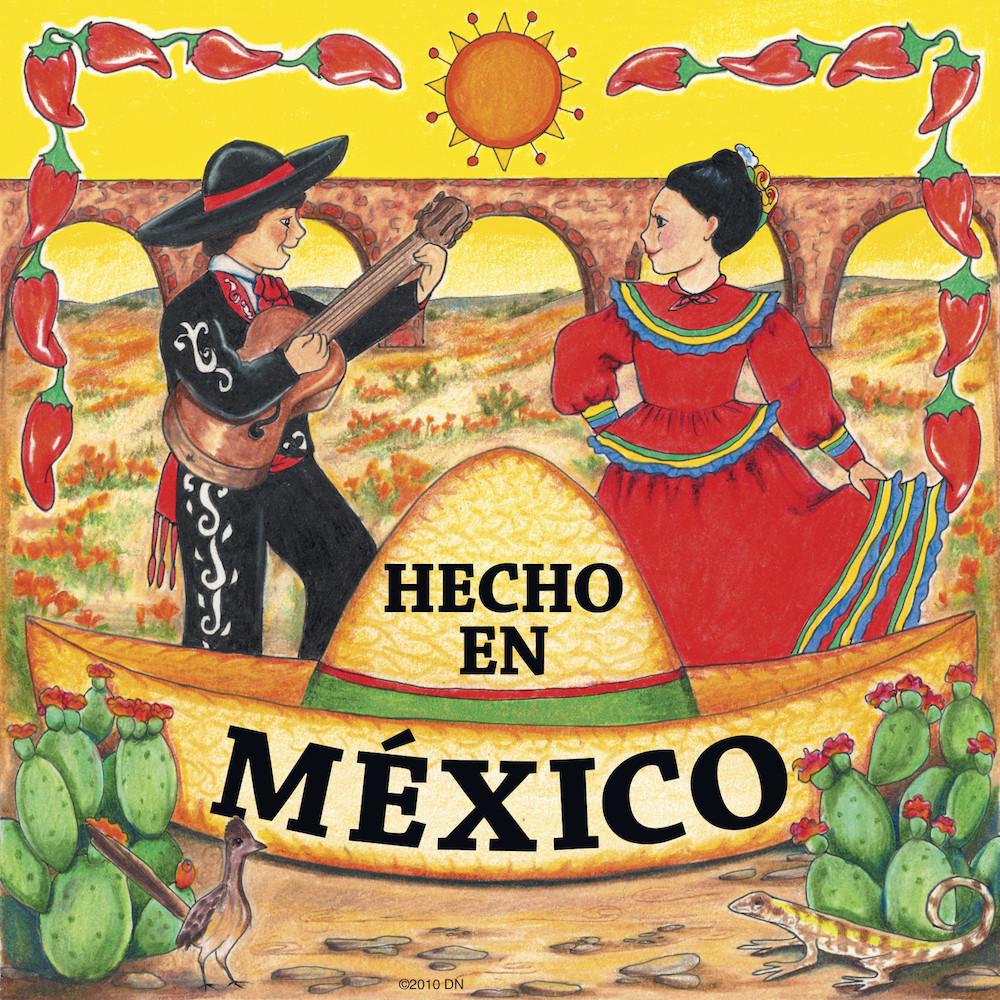 Mexican Gifts Hecho En Mexico Tile Magnet - Below $10, Collectibles, CT-235, Home & Garden, Kitchen Magnets, Magnet Tiles, Magnet Tiles-Mexican, Magnets-Refrigerator, Mexican, PS-Party Favors, SY: Hecho en Mexico