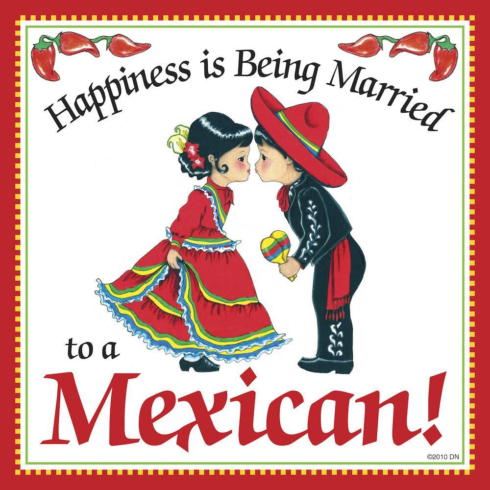 Mexican Gifts Married To Mexican Tile Magnet - Below $10, Collectibles, CT-235, Home & Garden, Kissing Couple, Kitchen Magnets, Magnet Tiles, Magnet Tiles-Mexican, Magnets-Refrigerator, Mexican, PS-Party Favors, SY: Happiness Married to Mexican