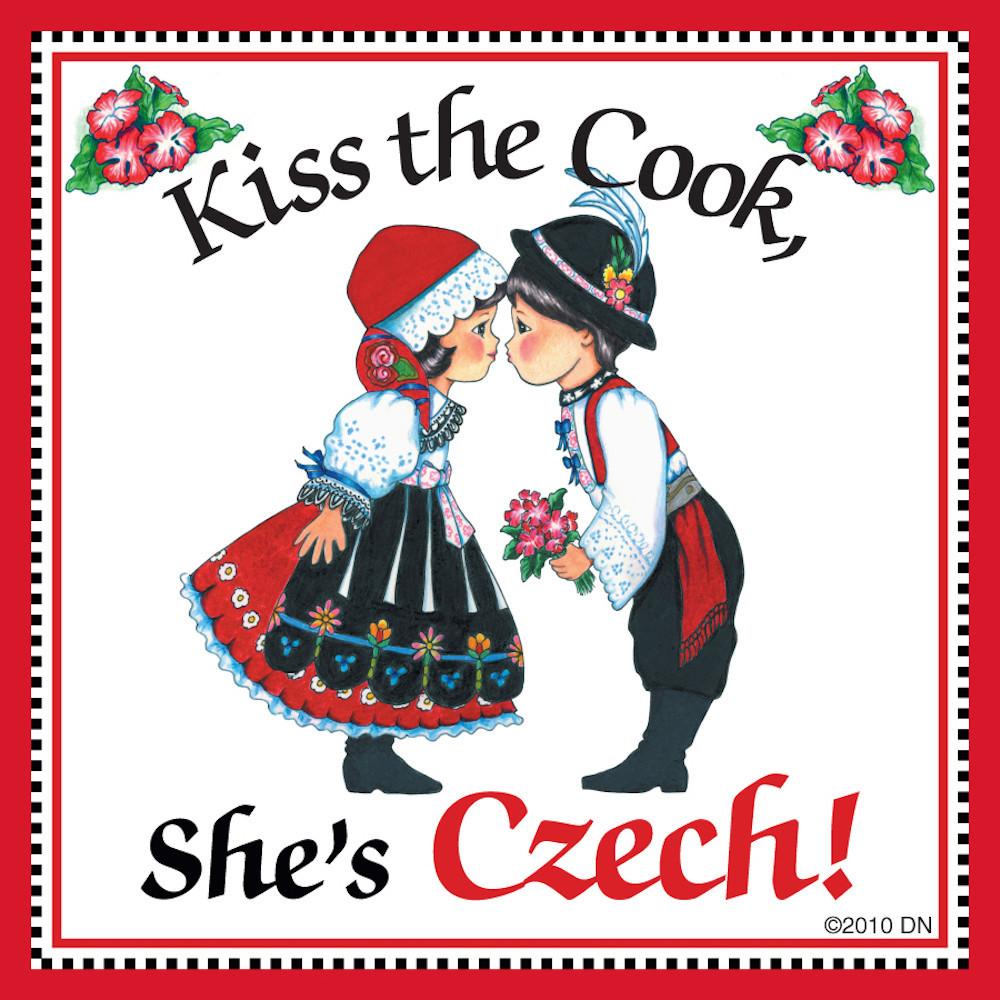 Czech Gift Magnet  inchesKiss Czech Cook inches - Below $10, Collectibles, CT-150, CT-200, Czech, Home & Garden, Kissing Couple, Kitchen Magnets, Magnet Tiles, Magnet Tiles-Czech, Magnets-Refrigerator, PS-Party Favors, SY: Kiss Cook-Czech, Wife