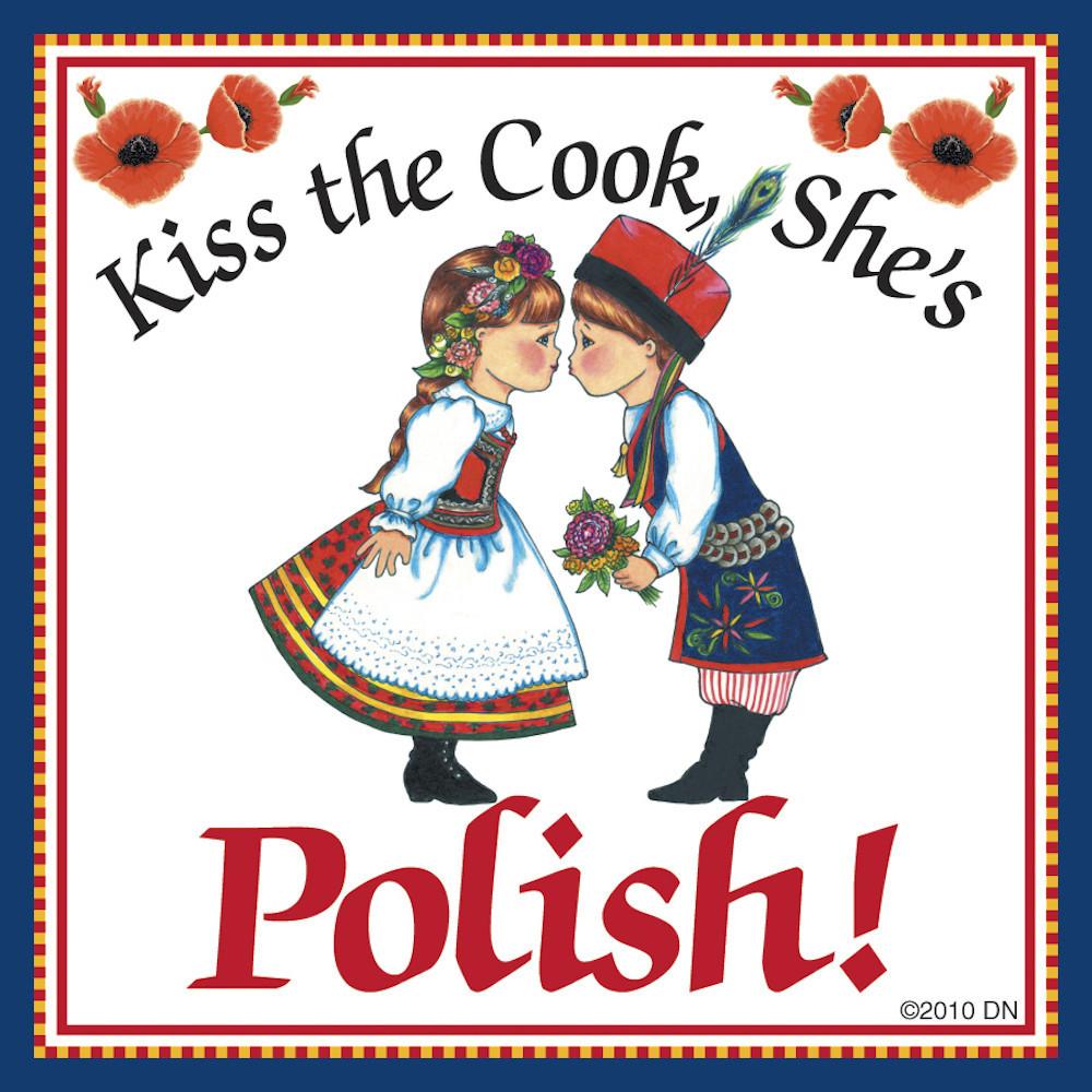 Polish Gift Tile Magnet  inchesKiss Polish Cook inches - Below $10, Collectibles, CT-245, Home & Garden, Kissing Couple, Kitchen Magnets, Magnet Tiles, Magnet Tiles-Polish, Magnets-Polish, Magnets-Refrigerator, Polish, PS-Party Favors, SY: Kiss Cook-Polish, Wife