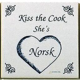 Norwegian Culture Magnet Tile Kiss Norsk Cook - Below $10, Collectibles, CT-205, Danish, Decorations, Home & Garden, Kissing Couple, Kitchen Magnets, Magnet Tiles, Magnet Tiles-Norwegian, Magnets-Refrigerator, Norwegian, PS-Party Favors, SY: Kiss Cook-Norwegian, Wife