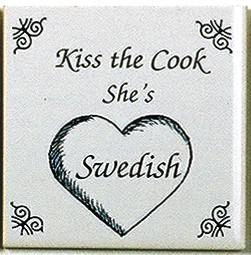 Swedish Culture Magnet Tile Kiss Swedish Cook - Below $10, Collectibles, Decorations, Home & Garden, Kissing Couple, Kitchen Magnets, Magnet Tiles, Magnet Tiles-Swedish, Magnets-Refrigerator, PS-Party Favors, Scandinavian, Swedish, SY: Kiss Cook-Swedish, Top-SWED-B, Wife