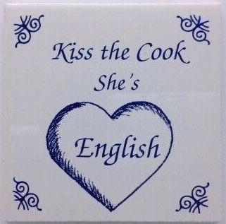 English Culture Magnet Tile Kiss English Cook - Below $10, Collectibles, Decorations, English, Home & Garden, Kissing Couple, Kitchen Magnets, Magnet Tiles, Magnet Tiles-English, Magnets-Refrigerator, PS-Party Favors, SY: Kiss Cook-English, Wife