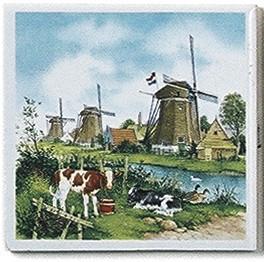 Dutch Landscape Magnet Tile Color Calves/Windmill - Collectibles, CT-210, Decorations, Dutch, Home & Garden, Kitchen Magnets, Magnet Tiles, Magnet Tiles-Scenic, Magnets-Dutch, Magnets-Refrigerator, PS-Party Favors, Van Hunnik, Windmills