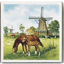 Dutch Landscape Magnet Tile Color Colt/Windmill - Collectibles, CT-210, Decorations, Dutch, Home & Garden, Kitchen Magnets, Magnet Tiles, Magnet Tiles-Scenic, Magnets-Dutch, Magnets-Refrigerator, PS-Party Favors, Van Hunnik, Windmills