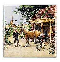 Dutch Gift Blacksmith Color Scenic Plaque - Animal, Below $10, Collectibles, CT-210, Decorations, Dutch, Home & Garden, Tiles-Scenic, Van Hunnik, Windmills