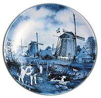 Collectible Plate Calves and Windmill Blue - DutchGiftOutlet.com - 1