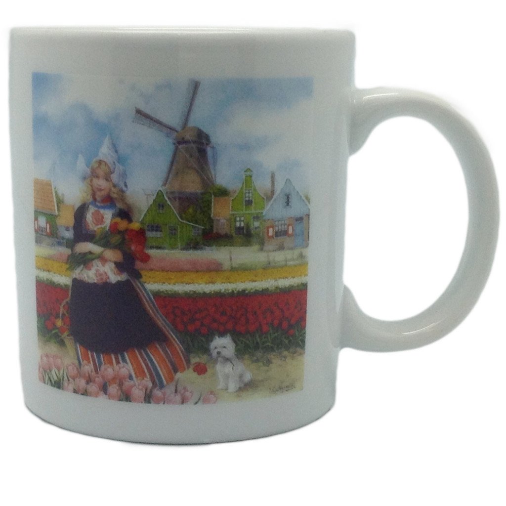 Tulip Time Girl Color Dutch Cup - Below $10, Coffee Mugs, Coffee Mugs-Dutch, Collectibles, Decorations, Drinkware, Dutch, Home & Garden, Tableware, Tulips, Van Hunnik, Windmills