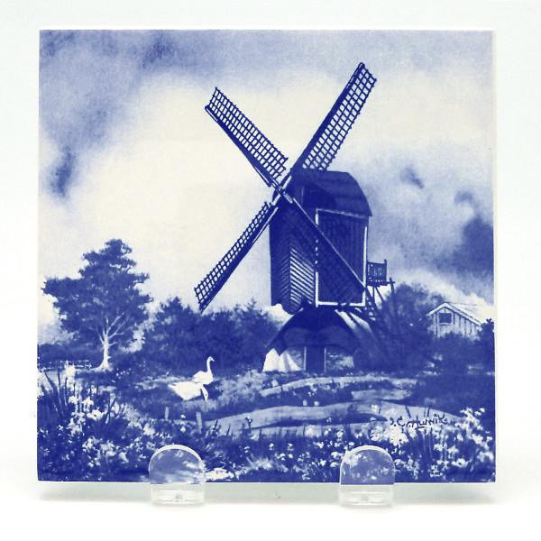 Dutch Souvenir Delft Windmill w/ Geese Tile - Animal, Below $10, Collectibles, CT-210, Decorations, Dutch, Home & Garden, Tiles-Scenic, Van Hunnik, Windmills