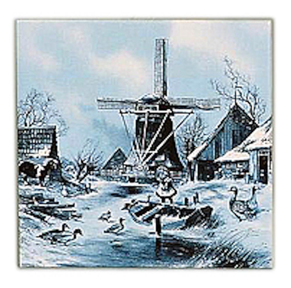 Delft Tile Four Seasons Winter - Below $10, Collectibles, CT-210, Decorations, Dutch, Home & Garden, Tiles-Scenic, Van Hunnik, Windmills