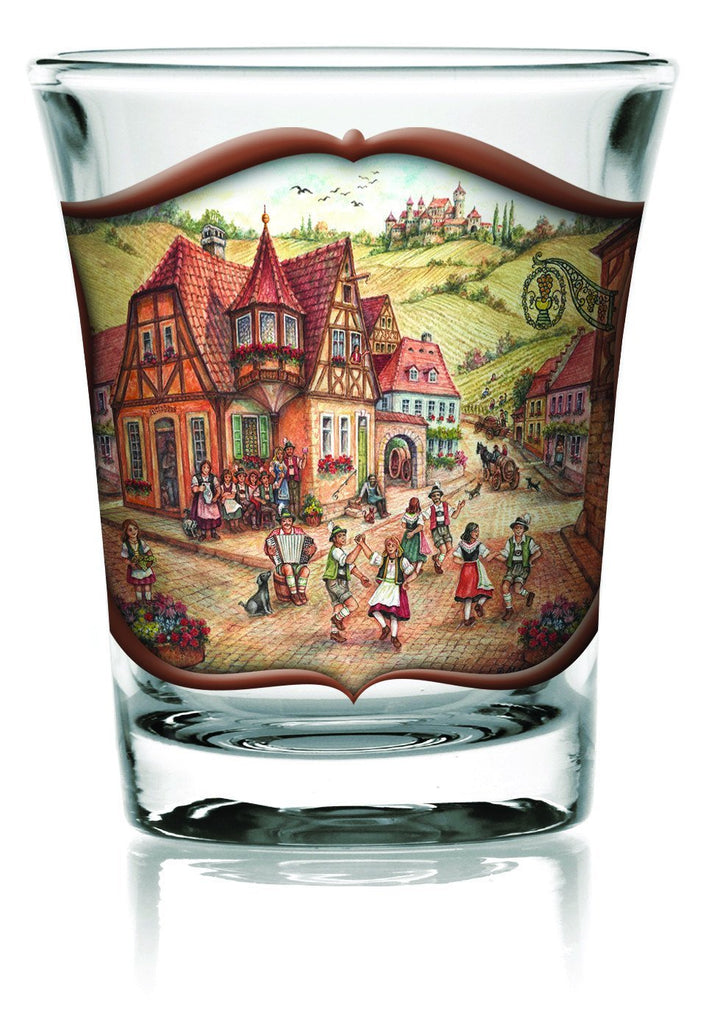 Oktoberfest Shot Glass Village Dancers Clear - Alcohol, Barware, Clear, Collectibles, Drinkware, Frosted, German, Germany, Glass, Home & Garden, PS- Oktoberfest Party Favors, PS-Party Favors, PS-Party Favors German, Shot Glasses, Shots-Glass, Tableware, Top-GRMN-B