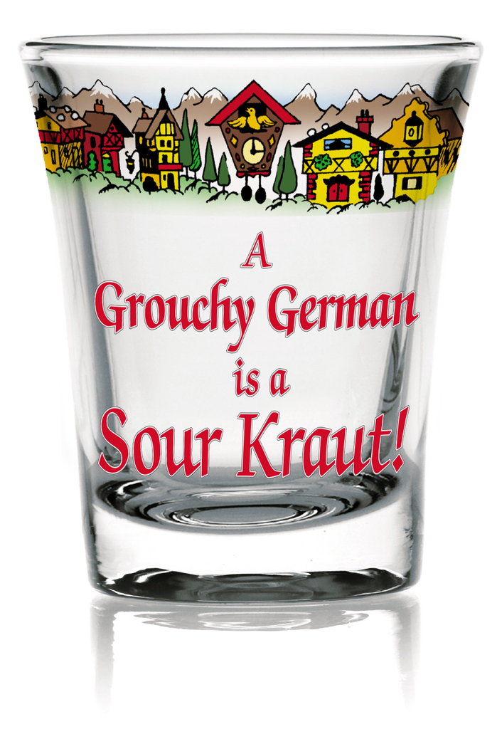 Oktoberfest German Party Favor Shot Glass: Grouchy German Frosted - Alcohol, Barware, Clear, Collectibles, Drinkware, Frosted, German, Germany, Glass, Home & Garden, PS- Oktoberfest Party Favors, PS-Party Favors, PS-Party Favors German, Shot Glasses, Shots-Glass, SY: Grouchy German, Tableware, Top-GRMN-B
