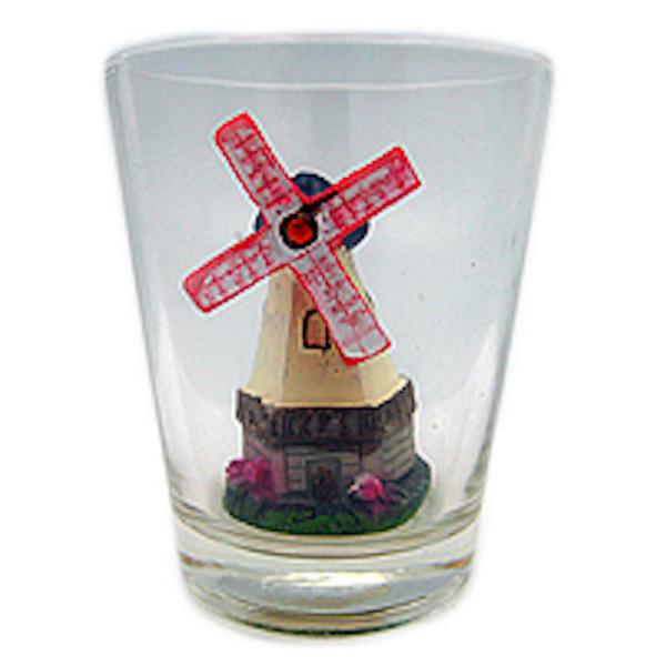 Souvenir Shot Glass 3 D Windmill & Flowers - Alcohol, Barware, Clear, Collectibles, Drinkware, Dutch, Glass, Home & Garden, PS-Party Favors, PS-Party Favors Dutch, Shot Glasses, Shots-Glass, Tableware, Tulips, Windmills