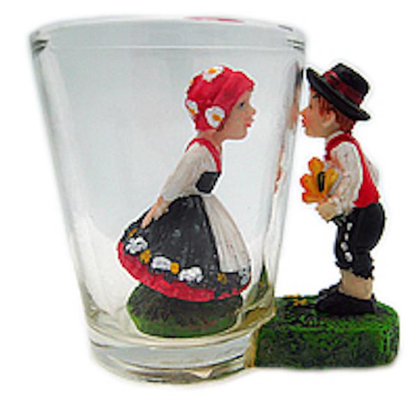 3D Scandinavian Couple Souvenir Shot Glass - Alcohol, Barware, Below $10, Clear, Collectibles, Drinkware, Glass, Home & Garden, Kissing Couple, PS-Party Favors, Scandinavian, Shot Glasses, Shots-Glass, swedish, Tableware