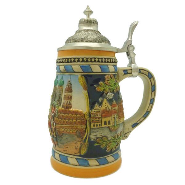 Classic Munich Scene Collectible Beer Stein with Metal Lid - .6L, Alcohol, Animal, Barware, Beer Glasses, Beer Stein-with Lid, Beer Stein-with Lid-EHG, Beer Steins, Coffee Mugs, Collectibles, Decorations, Drinkware, German, Germany, Home & Garden, Multi-Color