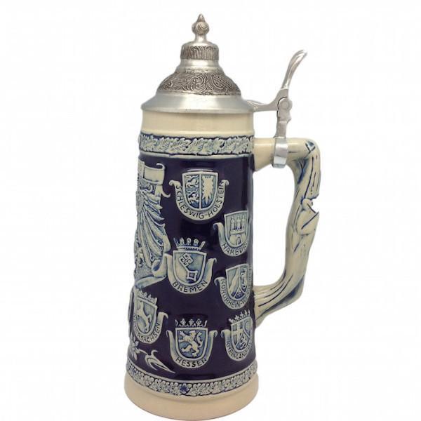 Cobalt Blue Germany Coats of Arms Engraved Beer Stein with Metal Lid - 1.1L, Alcohol, Barware, Beer Glasses, Beer Stein-with Lid, Beer Stein-with Lid-EHG, Beer Steins, Blue, Coffee Mugs, Collectibles, Decorations, Drinkware, German, Germany, Home & Garden, Top-GRMN-A