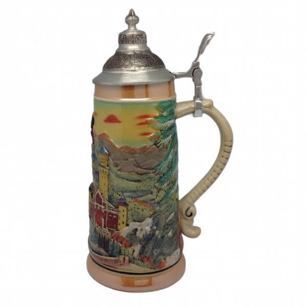 Ludwig's Castle Mountain Scene Engraved Beer Stein with Metal Lid - .75L, 1.1L, Alcohol, Barware, Beer Glasses, Beer Stein-with Lid, Beer Stein-with Lid-EHG, Beer Steins, Coffee Mugs, Collectibles, Decorations, Drinkware, German, Germany, Home & Garden, Ludwigs Castle, Multi-Color, Top-GRMN-B