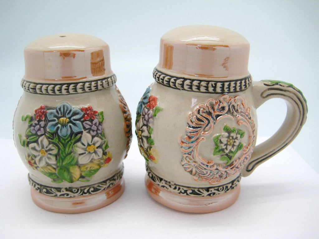 Alpine Flowers Engraved Beer Stein Salt And Pepper Set - Alcohol, Collectibles, CT-526, Decorations, German, Germany, Home & Garden, Kitchen Decorations, Multi-Color, PS- Oktoberfest Essentials-All OKT Items, PS- Oktoberfest Table Decor, PS-Party Favors, S&P Sets, S&P Sets-German, Tableware, Top-GRMN-B - 2
