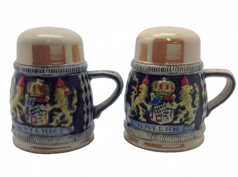 Bayern Coat of Arms Engraved Beer Stein Salt & Pepper Set - Alcohol, Barware, Bayern, Beer Glasses, Coffee Mugs, Collectibles, CT-526, Decorations, Drinkware, German, Germany, Home & Garden, Kitchen Decorations, Multi-Color, PS- Oktoberfest Essentials-All OKT Items, PS- Oktoberfest Table Decor, PS-Party Favors, S&P Sets, S&P Sets-German, Tableware, Top-GRMN-A - 2 - 3 - 4 - 5 - 6 - 7
