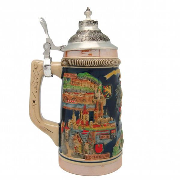 German Cities Oktoberfest Beer Stein with Engraved Metal Lid - .55L, Alcohol, Barware, Beer Glasses, Beer Stein-with Lid, Beer Stein-with Lid-EHG, Beer Steins, Coffee Mugs, Collectibles, Decorations, Drinkware, German, Germany, Home & Garden, Multi-Color