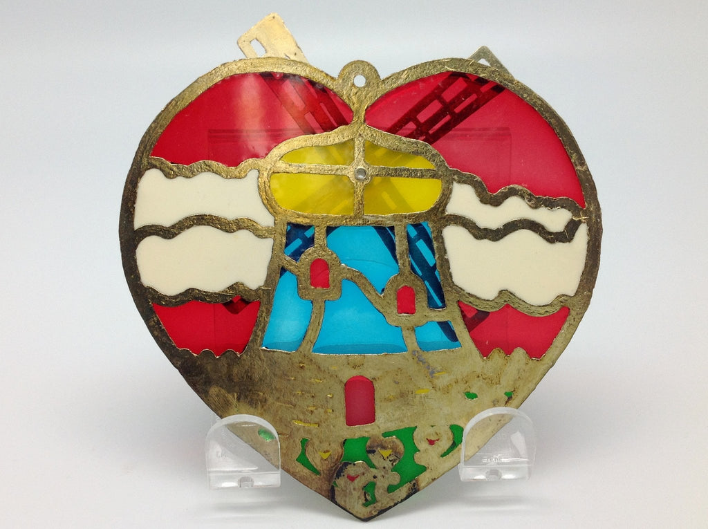 Red Heart Shaped Sun catcher w/ Windmill Design - Below $10, Blue, Collectibles, Decorations, Dutch, Heart, Home & Garden, PS-Party Favors Dutch, Red, Sun Catchers - 2