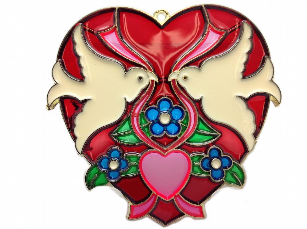Red Heart Shaped Kissing Lovebirds Sun Catcher - Blue, Collectibles, Decorations, General Gift, Heart, Home & Garden, Kissing Couple, Red, Sun Catchers