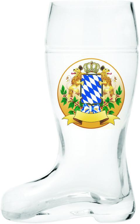 Glass Beer Boot: Bayern Crest - .6L, 1L, alcohol, Barware, Bayern, Beer Glasses, Beer Steins-Boots, Clear, Coffee Mugs, Collectibles, Drinkware, German, Germany, Glass, Home & Garden, New Products, NP Upload, Top-GRMN-B, Volume, Yr-2015
